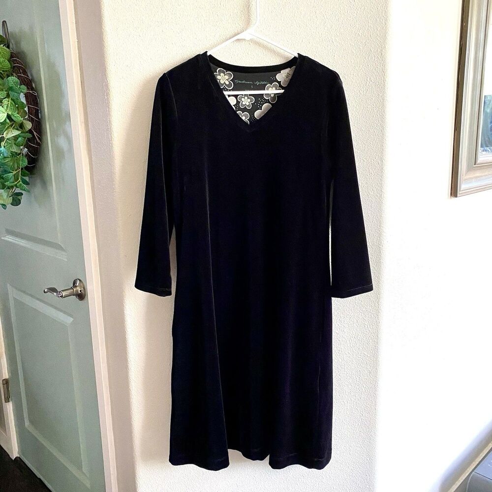 Gudrun Sjödén Womens Black Midi Dress Velour Organic Minimalist Comfy Size Small